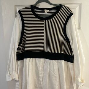 Anthropologie Striped Black and White Layered Top